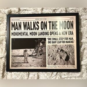 Vintage Style 'Man Walks on the Moon' Framed Wall Art - Black